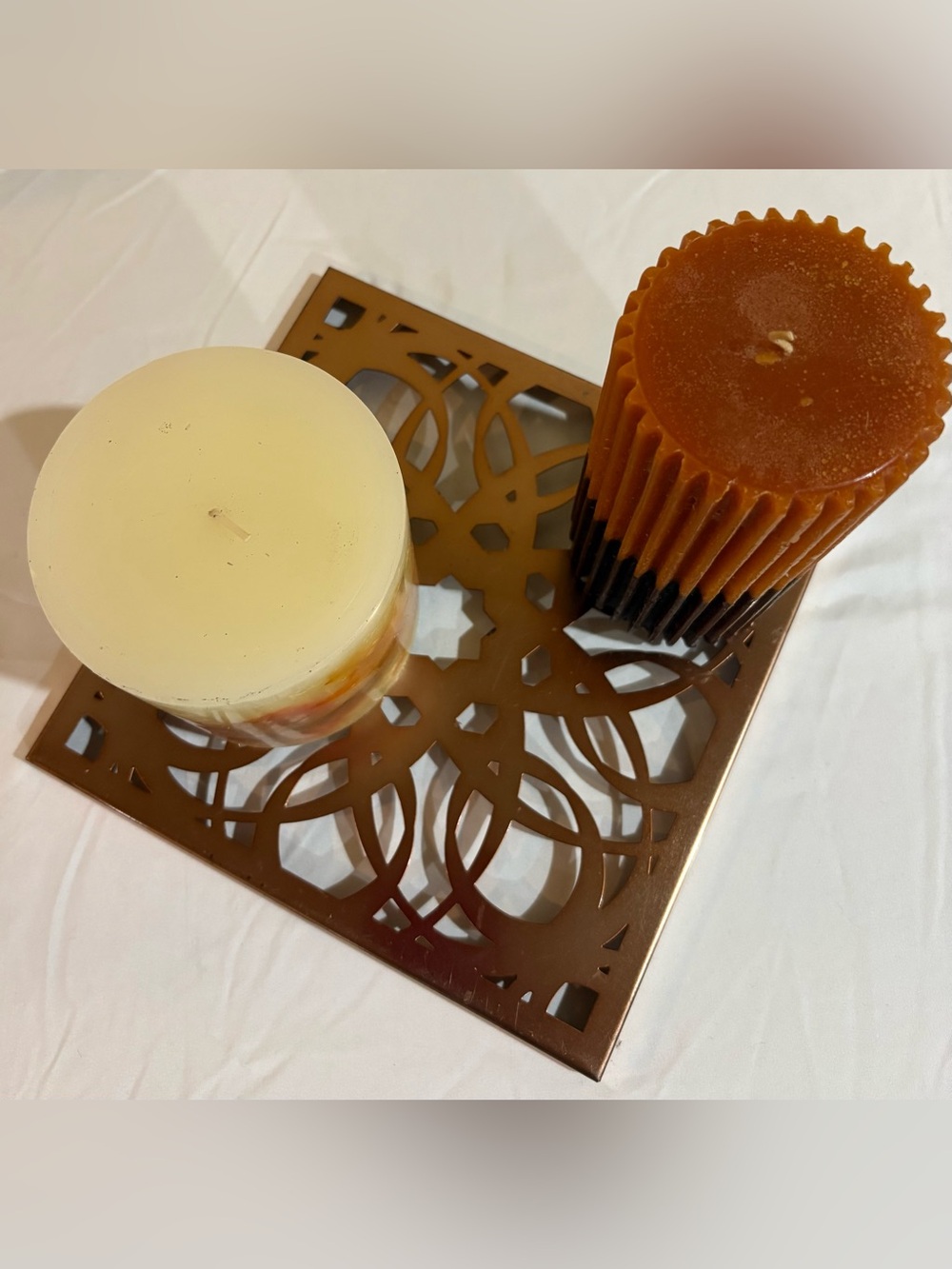 Kohl's Brown Metal Candle Tray with Decorative Cutouts